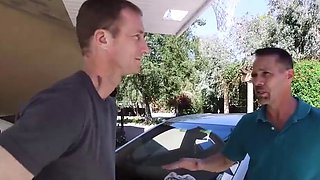 Busty dark-haired gives a dirty DT to her boyfriend