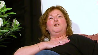 Fat German granny tries sex casting in her living room