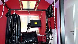 Solo BDSM session with big tittied MILF freak in latex