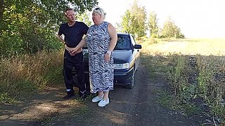 Mature Russian MILF Neighbor Public Blowjob - Deep Throat Fuck & Cum Swallow in Nature