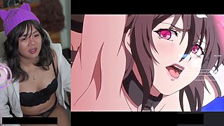 Cute Asian streamer ExotiqFox reacts to hot Dragon Ball hentai while solo gooning