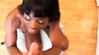 Billy visits sexy ebony Ana Foxx while she is washing the