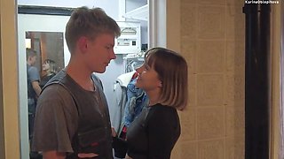 Petite blonde shares intense amateur sex with massive monster cock lover