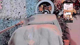 Busty blonde shemale tranny solo plays with toys