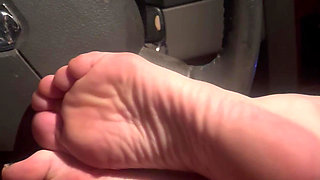 Sexy Redhead Gets a Hot Load of Cum on Her Feet and Soles in the Car After Coctails at the Bar