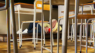 Lesson. a Student Practices Cunnilingus with a Beautiful, Tall Teacher in an Empty Classroom. Emptie41