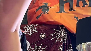 Cute Beauty Real College Girl Gets All the Cum on Her Clothes in CFNM Mode for Halloween
