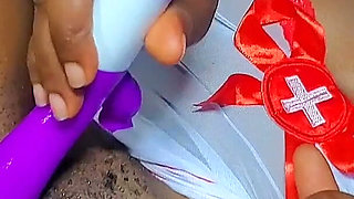 Ebony Honry Sexy Nurse Fucked Herself and Squirt Everywhere